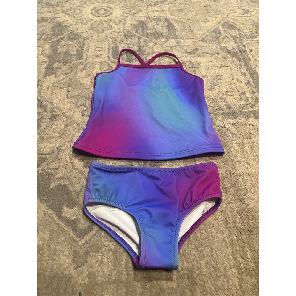 Amazon Essentials Toddler Girl 2pc Tankini Swim Suit Sz 3T 3 Toddler Blue Purple
